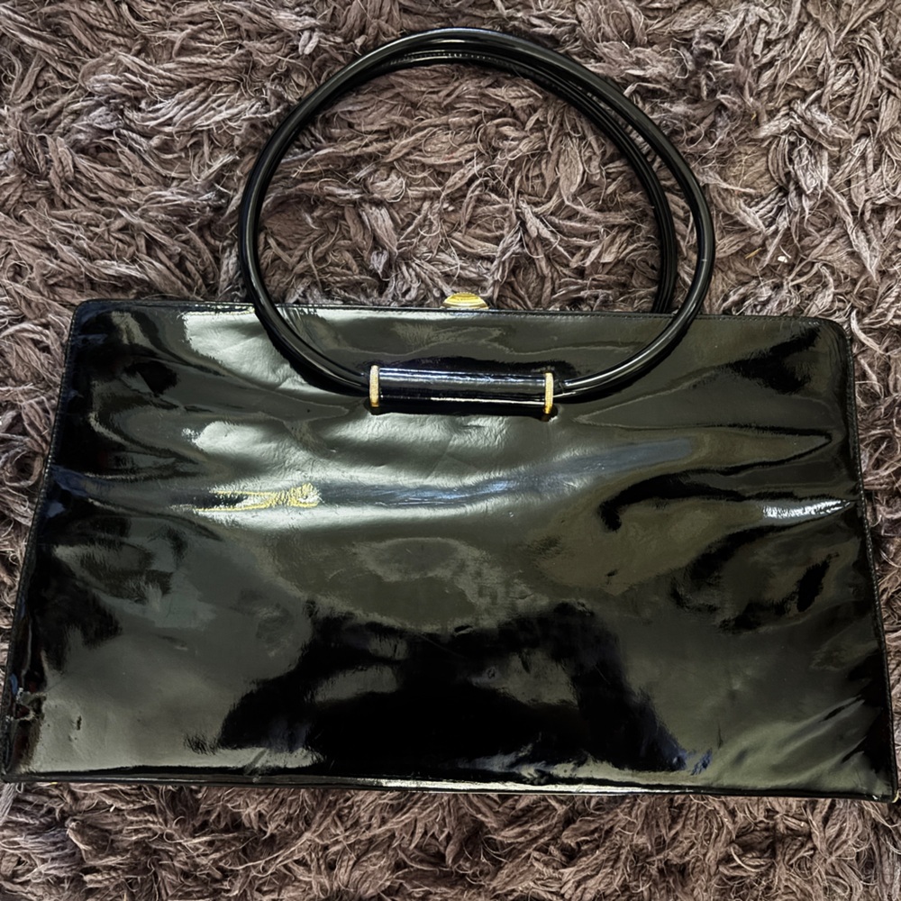🖤 BIENEN DAVIS 💛 Vintage Oversized Black Patent Leather Handbag